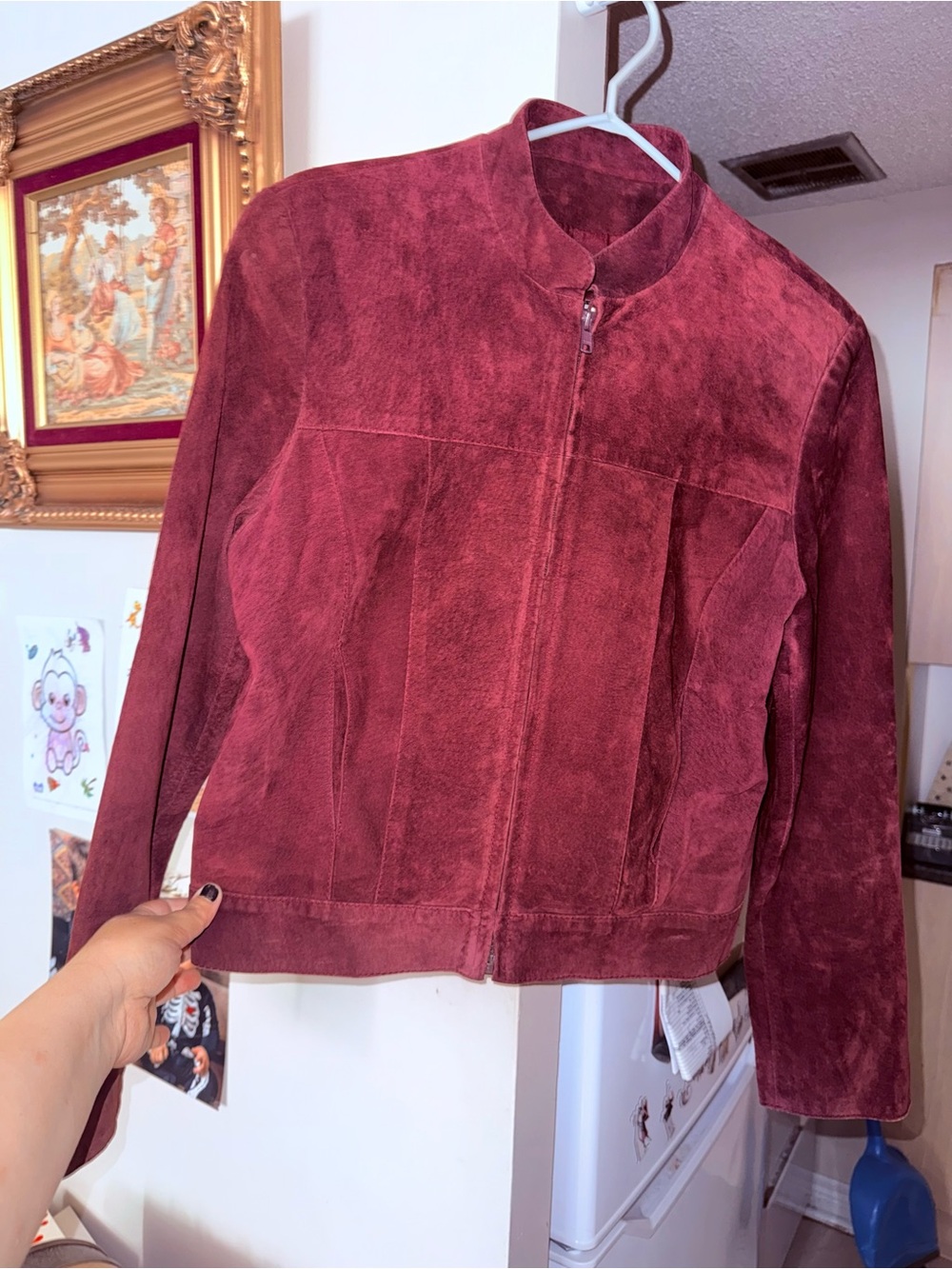 Women's Burgundy Suede Zip Jacket